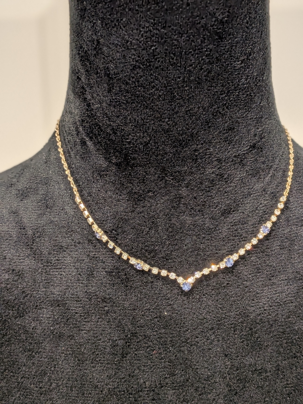 Vintage 2007s Gold Tone Necklace 8"with Blue Cubic Zirconia Accent